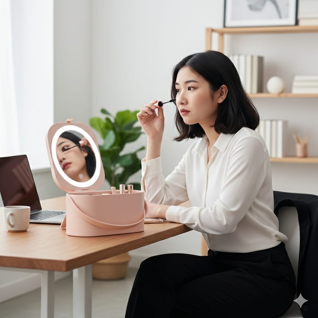 Portable LED Light Beauty Box Storage with Mirror