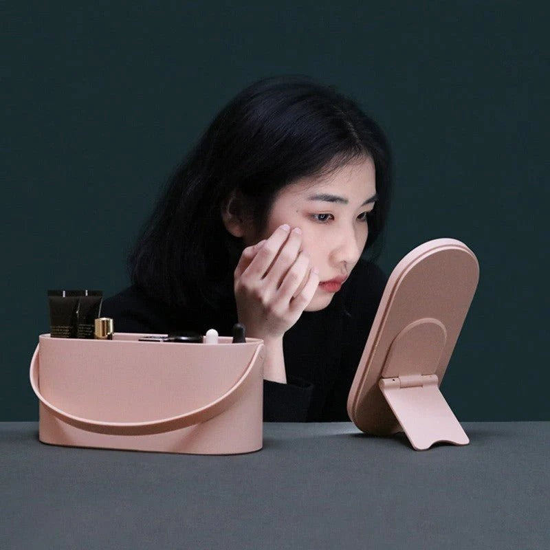 Portable LED Light Beauty Box Storage with Mirror