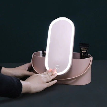 Portable LED Light Beauty Box Storage with Mirror